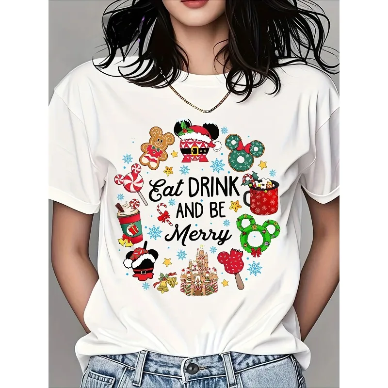 Ladies Mickey and Minnie Christmas T-shirt "Eat Drink Be Merry" Holiday Print with Mickey Ears and Minnie Bow Casual T-shirt
Ladies Mickey and Minnie Christmas T-shirt "Eat Drink Be Merry" Holiday Print with Mickey Ears and Minnie Bow Casual T-shirt
