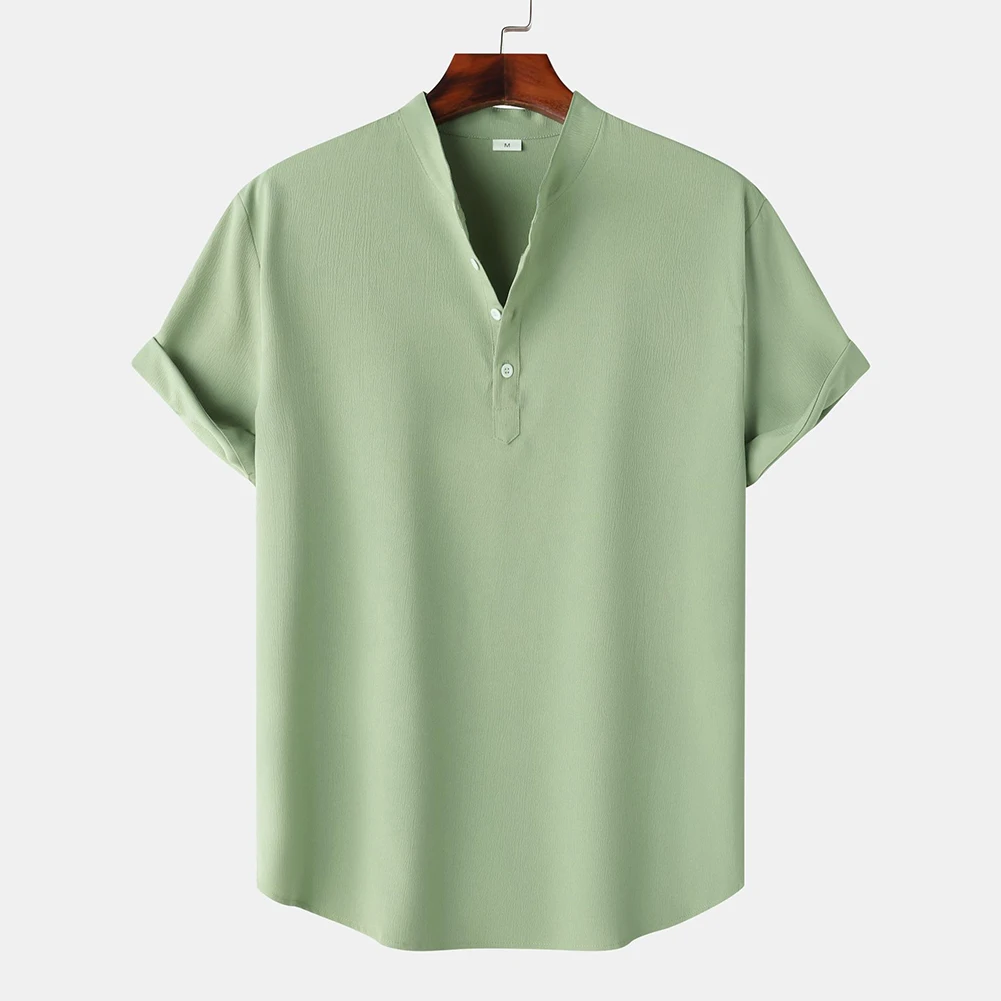 Summer Men's Casual Comfortable Solid Color Short Sleeve Loose Daily Shirts Stand Collar Pullovers Tops Men Shirt
Summer Men's Casual Comfortable Solid Color Short Sleeve Loose Daily Shirts Stand Collar Pullovers Tops Men Shirt