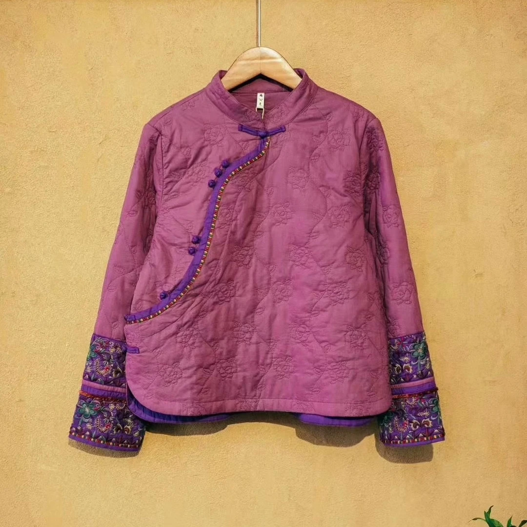 women's autumn clothes High quality cotton linen embroidery Short coat Vintage jacquard weave purple jacket designer clothes
women's autumn clothes High quality cotton linen embroidery Short coat Vintage jacquard weave purple jacket designer clothes