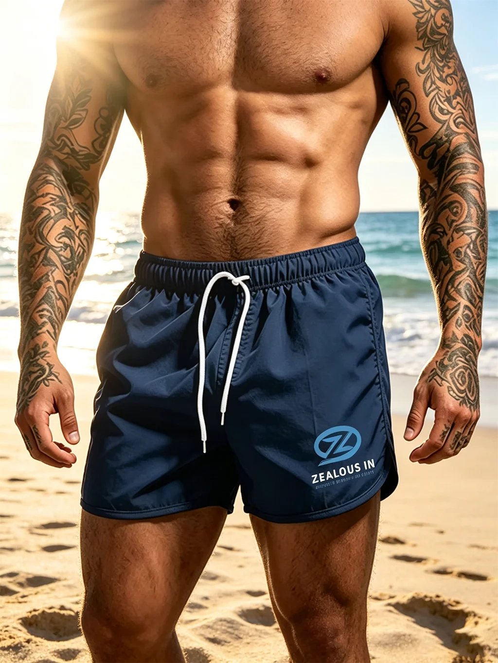 Men Quick Dry Beach Shorts ZEALOUS IN Logo Print Elastic Drawstring Split Hem Summer Surf Swim Board Trunks-F39
Men Quick Dry Beach Shorts ZEALOUS IN Logo Print Elastic Drawstring Split Hem Summer Surf Swim Board Trunks-F39