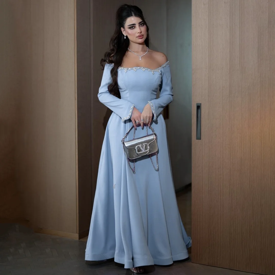 Dubai Customized Off the Shoulder Long Evening Dresses With Crystal Long Sleeve A-line Ruched Saudi Arabia Prom Dress Party Wear
Dubai Customized Off the Shoulder Long Evening Dresses With Crystal Long Sleeve A-line Ruched Saudi Arabia Prom Dress Party Wear
