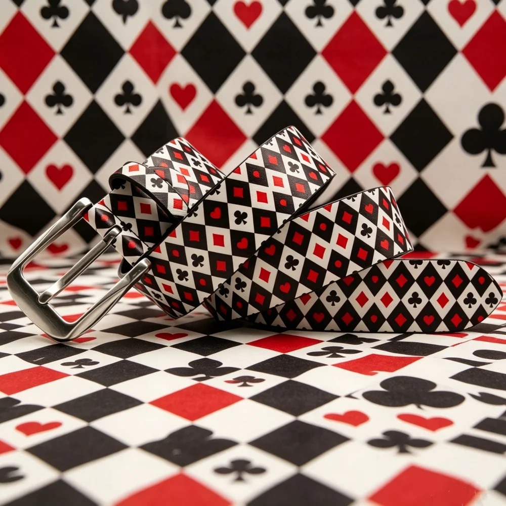 Poker printed belt, fashionable punk rock belt, neutral Y2K style, suitable for pants, casual wear, and streetwear.
Poker printed belt, fashionable punk rock belt, neutral Y2K style, suitable for pants, casual wear, and streetwear.