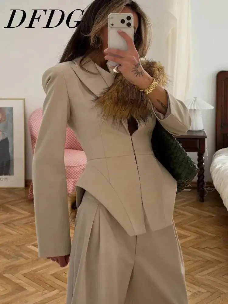 DFDG Women 2026 Spring Summer Two Piece Outfit Tailored Peplum Blazer High Waist Wide Leg Pants Elegant Office Set
DFDG Women 2026 Spring Summer Two Piece Outfit Tailored Peplum Blazer High Waist Wide Leg Pants Elegant Office Set