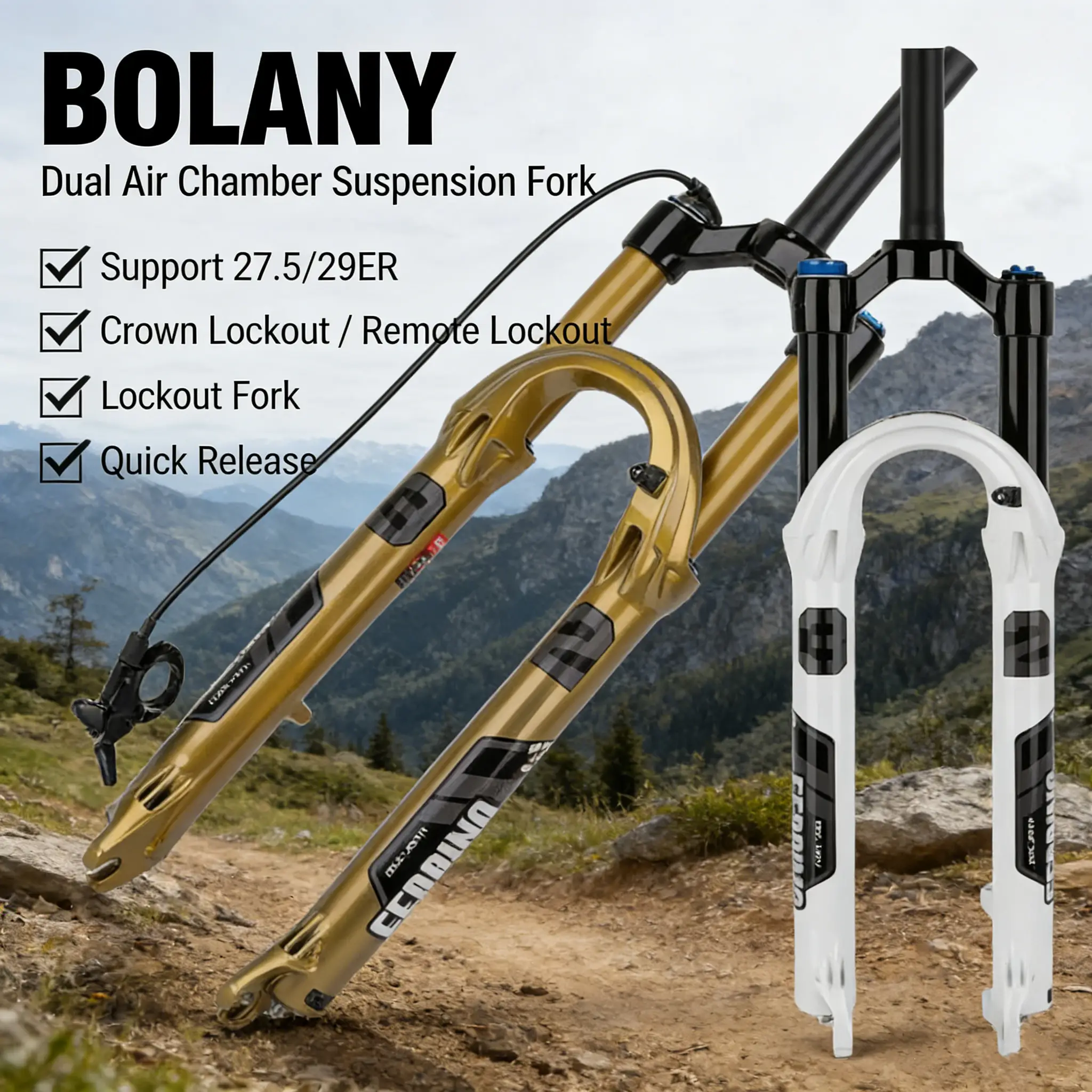 BOLANY Mountain Bike Air Pressure Shock-absorbing Front Fork 27.5 29-inch Quick Release Lockable Shoulder Control/wire Control
BOLANY Mountain Bike Air Pressure Shock-absorbing Front Fork 27.5 29-inch Quick Release Lockable Shoulder Control/wire Control
