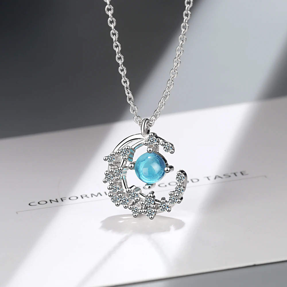Original 925 Sterling Silver Crystal Moon Blue Stone Necklace For Women Kolye Choker Collares para mujer Wedding Gift
Original 925 Sterling Silver Crystal Moon Blue Stone Necklace For Women Kolye Choker Collares para mujer Wedding Gift