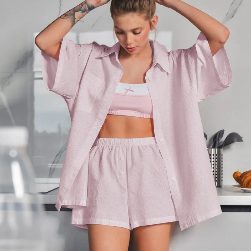 Tuularose Striped Shorts 2 Piece Fashion Lapel Cardigan Top Casual Shorts Set Commuter Vacation New Streetwear Women Shorts Set
Tuularose Striped Shorts 2 Piece Fashion Lapel Cardigan Top Casual Shorts Set Commuter Vacation New Streetwear Women Shorts Set