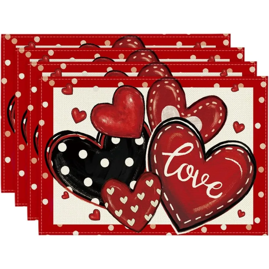 Набор салфеток на День святого Валентина с красной точкой и сердечком из 4 ковриков для стола на годовщину свадьбы 12x18 для украшения вечеринки, кухни, столовой
Набор салфеток на День святого Валентина с красной точкой и сердечком из 4 ковриков для стола на годовщину свадьбы 12x18 для украшения вечеринки, кухни, столовой