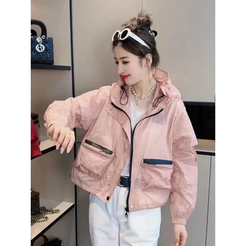 Zipper Sweatshirt Jacket Thin Coat Summer New Fashion Sunscreen Tops Women Large Pocket Patchwork Color Drawstring Hooded
Zipper Sweatshirt Jacket Thin Coat Summer New Fashion Sunscreen Tops Women Large Pocket Patchwork Color Drawstring Hooded