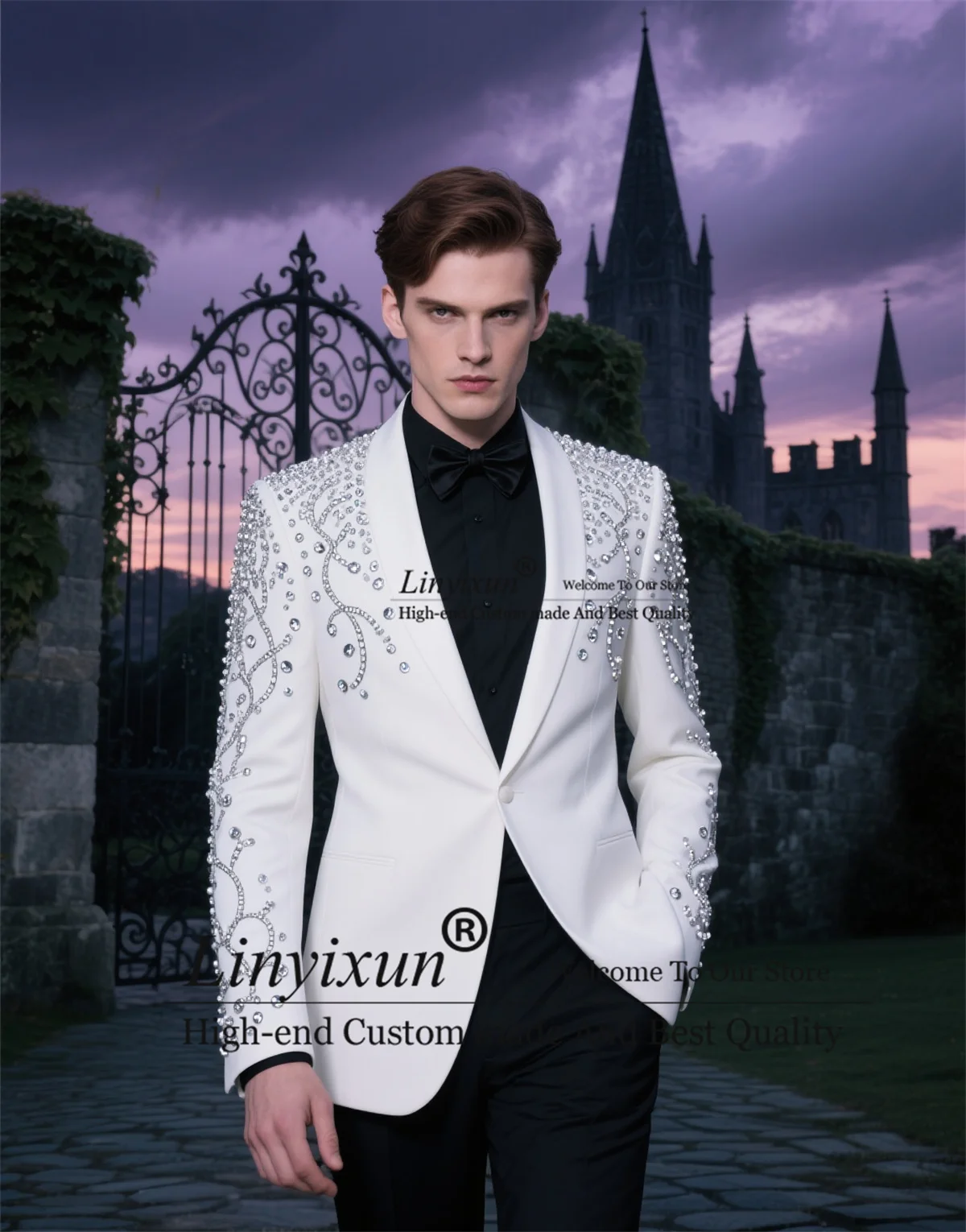 Handsome Slim Fit Men Suits 2 Pieces Sets Groom Male Blazers Luxury Crystal Diamond Customized Wedding Party Tuxedos Ropa hombre
Handsome Slim Fit Men Suits 2 Pieces Sets Groom Male Blazers Luxury Crystal Diamond Customized Wedding Party Tuxedos Ropa hombre