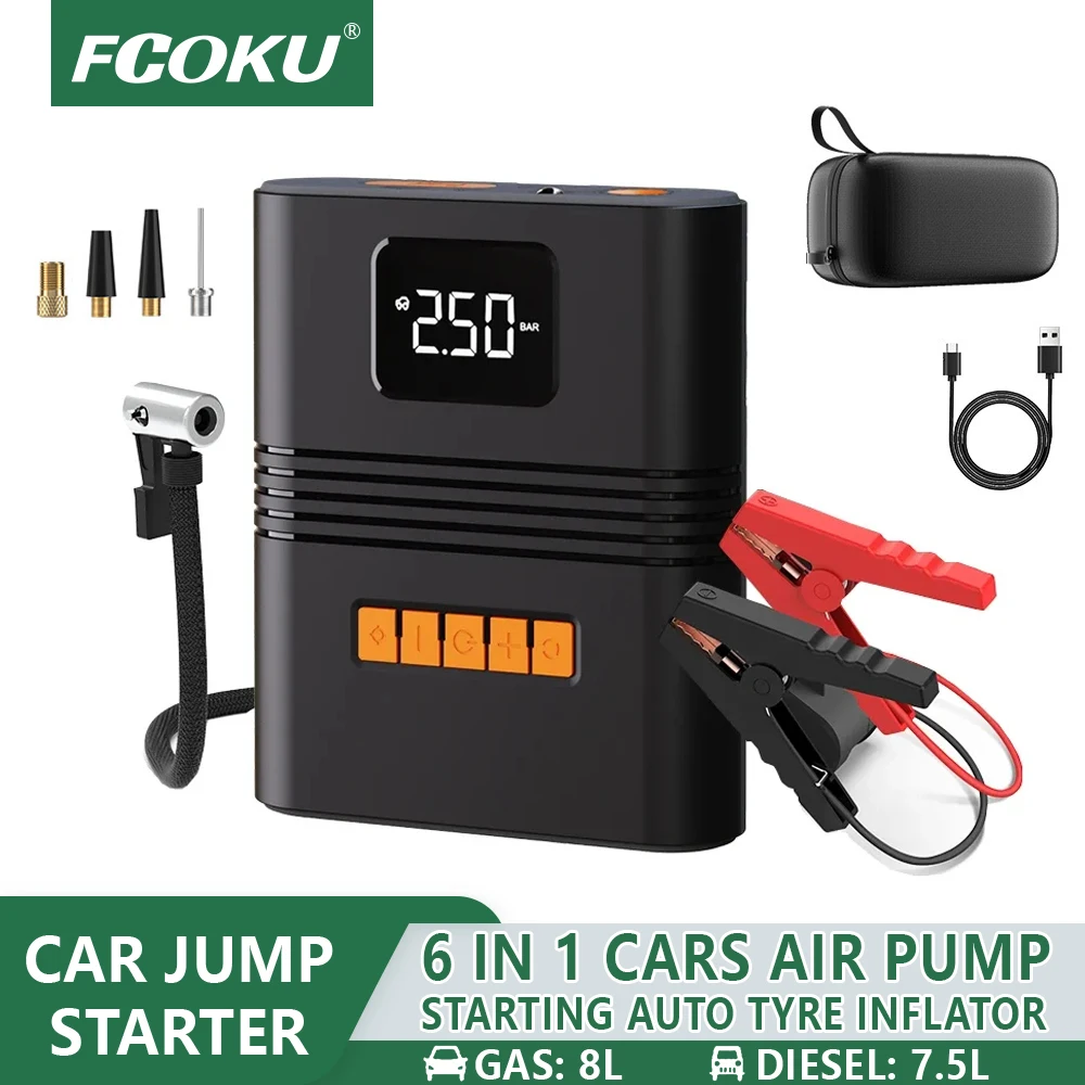 6 in 1 Car Jump Starter Air Pump Multi-function Air Compressor Convenient Tire Inflator Auto Battery Car Emergency Starter Power
6 in 1 Car Jump Starter Air Pump Multi-function Air Compressor Convenient Tire Inflator Auto Battery Car Emergency Starter Power