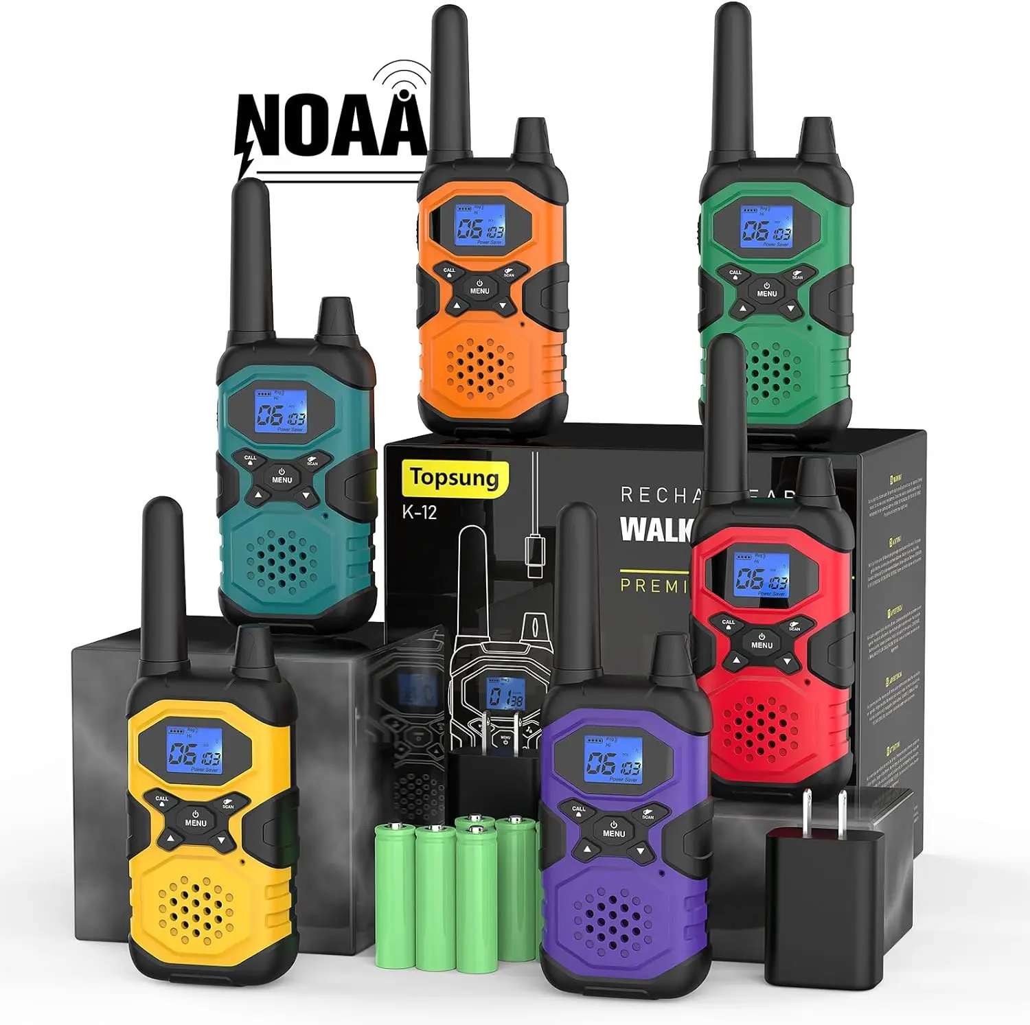 Long Range Rechargeable Walkie Talkies 6 Pack, FRS 2 Way Radios with NOAA USB Chargers for Camping Work Family
Long Range Rechargeable Walkie Talkies 6 Pack, FRS 2 Way Radios with NOAA USB Chargers for Camping Work Family