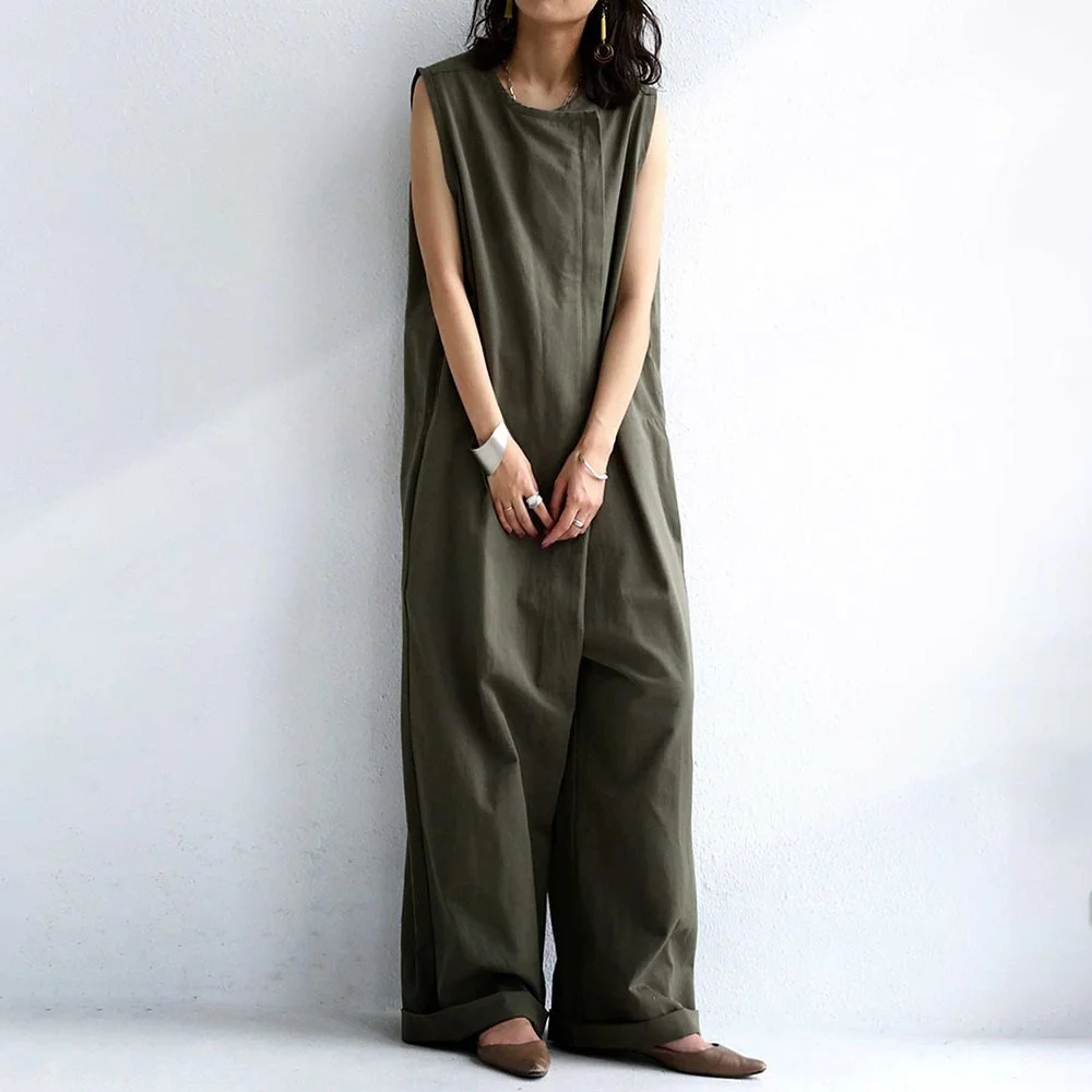 Loose High Waist Wide Leg Pants Green Cotton Lin Romper Summer New Style Street Fashion High Waist Trousers without Sleeves
Loose High Waist Wide Leg Pants Green Cotton Lin Romper Summer New Style Street Fashion High Waist Trousers without Sleeves