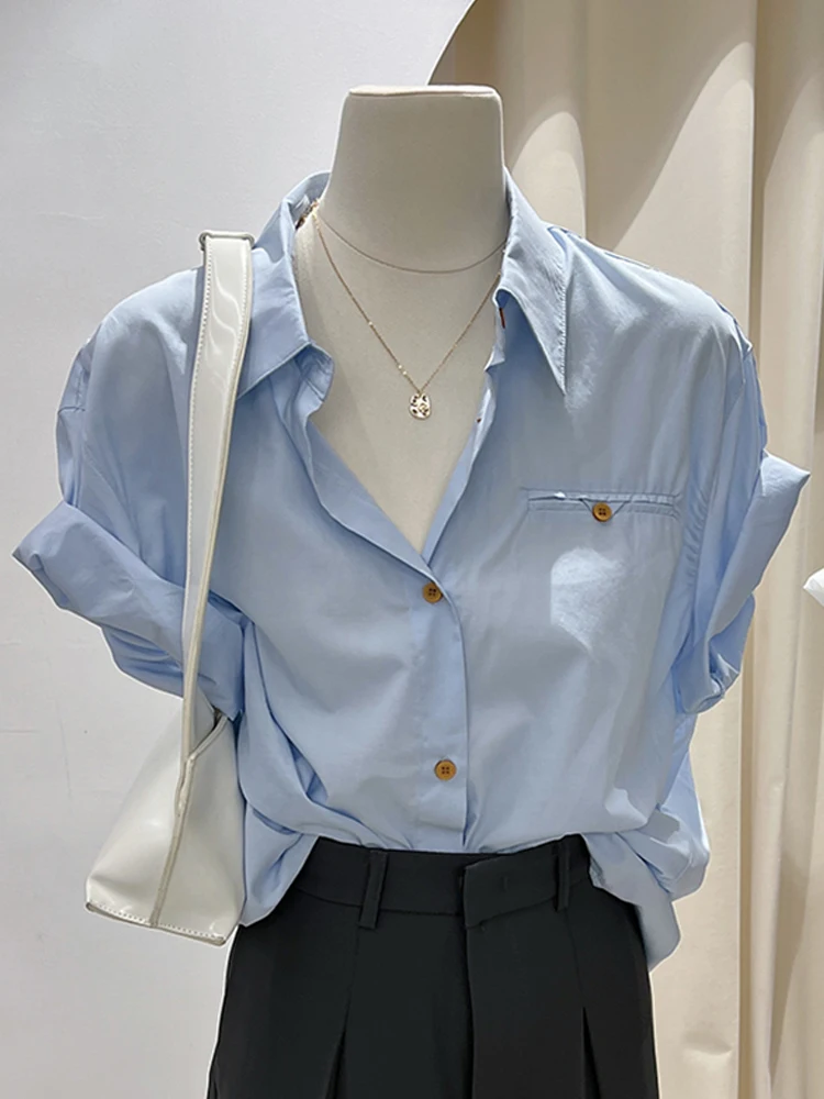 Синий летний тонкий повседневный свободный белый корейский ретро-воротник с небольшим дизайном Sense Top, женский модный свободный крой
Синий летний тонкий повседневный свободный белый корейский ретро-воротник с небольшим дизайном Sense Top, женский модный свободный крой