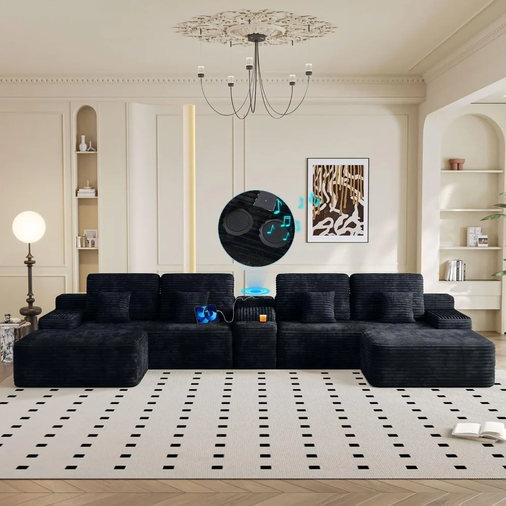 150" Modular Sectional Couch with Bluetooth Speaker, 5-Piece Cloud Sectional Sofa with Console, Storage, USB, Customized
150" Modular Sectional Couch with Bluetooth Speaker, 5-Piece Cloud Sectional Sofa with Console, Storage, USB, Customized