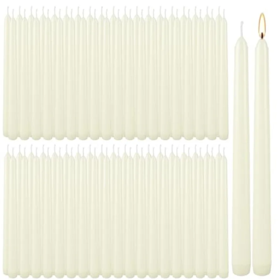 100Pack Ivory Taper Candles, 7-8 Hours Burn Time, Unscented, Smokeless and Dripless, 0.75 x 10 Inch Dinner Candle Set for House
100Pack Ivory Taper Candles, 7-8 Hours Burn Time, Unscented, Smokeless and Dripless, 0.75 x 10 Inch Dinner Candle Set for House