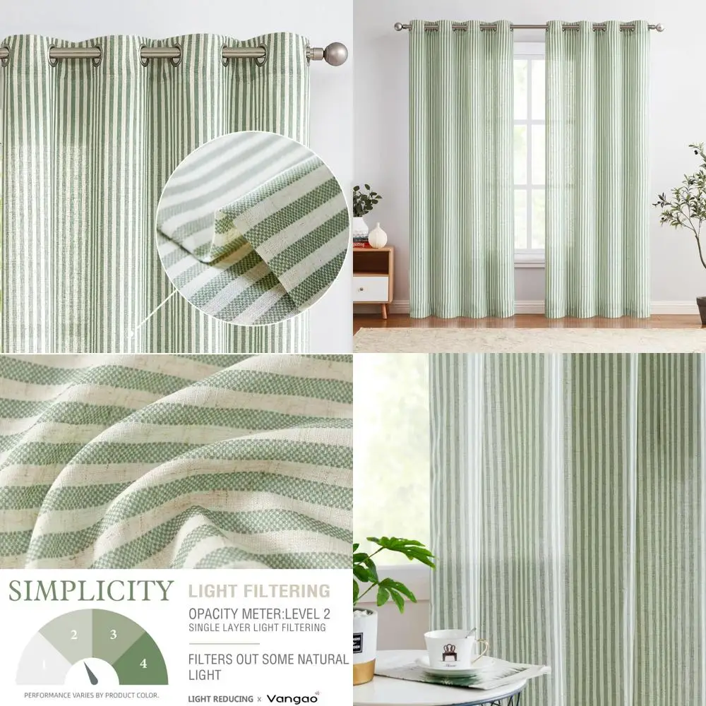 Полосатые шторы из смеси льна с фильтром света, зеленые полоски бежевого цвета, 84 дюйма
Полосатые шторы из смеси льна с фильтром света, зеленые полоски бежевого цвета, 84 дюйма