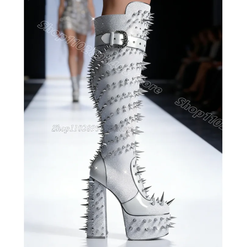Glitter White Rivet Decor Personality Boots Chunky Heels Design for Women Spring Dress Casual Knee Boots Zapatos Para Mujere
Glitter White Rivet Decor Personality Boots Chunky Heels Design for Women Spring Dress Casual Knee Boots Zapatos Para Mujere