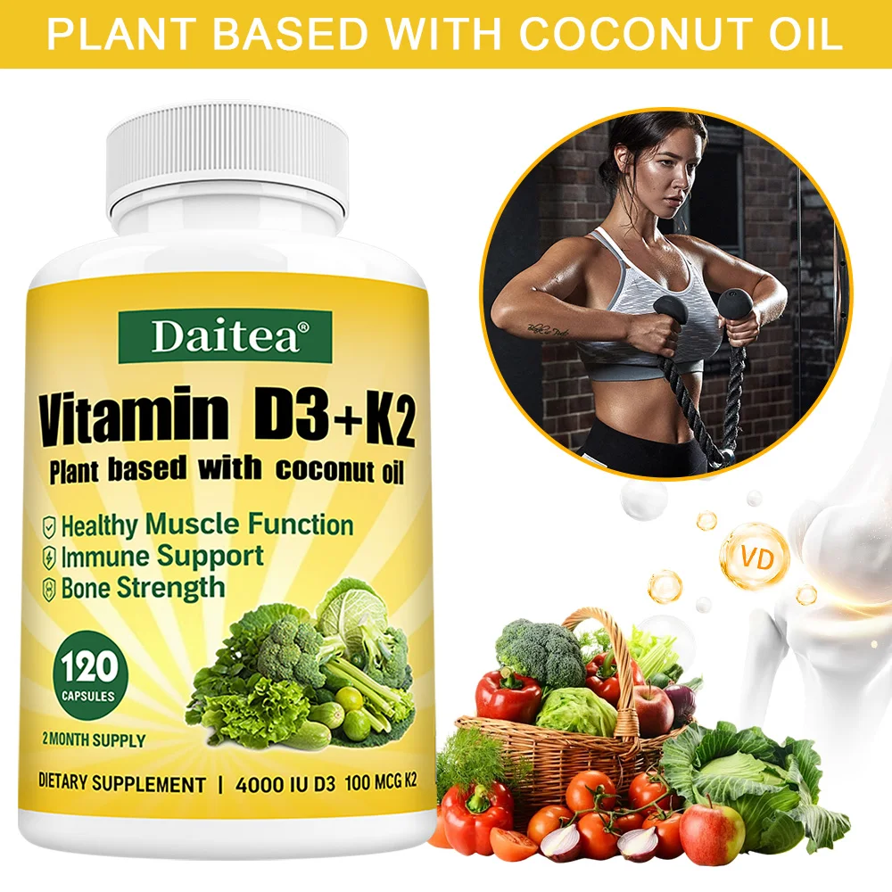 Vitamin D3 4000IU K2 100mcg Capsules Organic Coconut Oil Natural Ingredient,for Bone, Muscle Health, Promotes Immune Supplements
Vitamin D3 4000IU K2 100mcg Capsules Organic Coconut Oil Natural Ingredient,for Bone, Muscle Health, Promotes Immune Supplements
