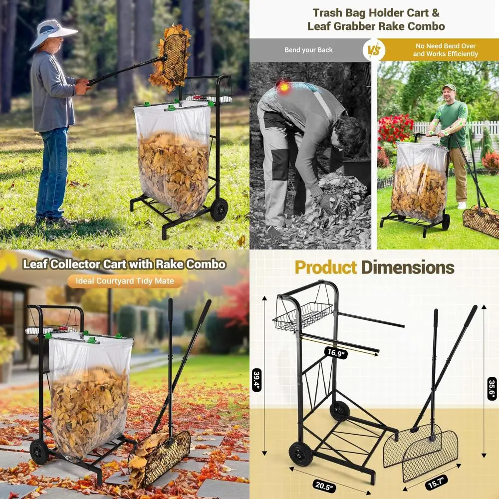 Long-Handled Leaf Grabber Rake with Bag Cart, Lightweight Metal, Holds 30-45 Gallon Bags for Leaves, Weeding, Camping, and Parti
Long-Handled Leaf Grabber Rake with Bag Cart, Lightweight Metal, Holds 30-45 Gallon Bags for Leaves, Weeding, Camping, and Parti