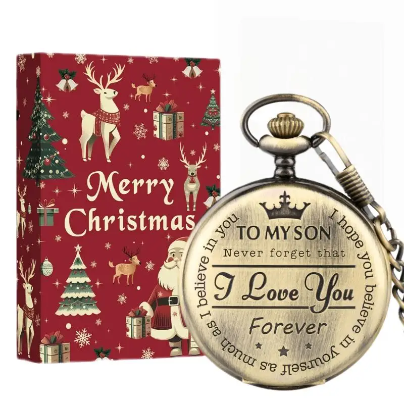 To My Son I Love You Forever Men Boy Quartz Pocket Watch Roman Number Dial with Pendant Fob Chain Merry Christmas Gift To Son
To My Son I Love You Forever Men Boy Quartz Pocket Watch Roman Number Dial with Pendant Fob Chain Merry Christmas Gift To Son