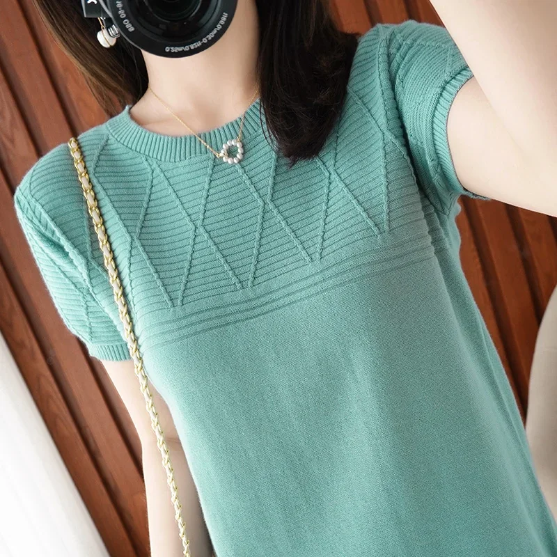 Summer Fashion New Woman's Tops Tees O-Neck Short Sleeve T-Shirt Female Pullover Women Sweater Jumepr Cotton Knitted Z6
Summer Fashion New Woman's Tops Tees O-Neck Short Sleeve T-Shirt Female Pullover Women Sweater Jumepr Cotton Knitted Z6