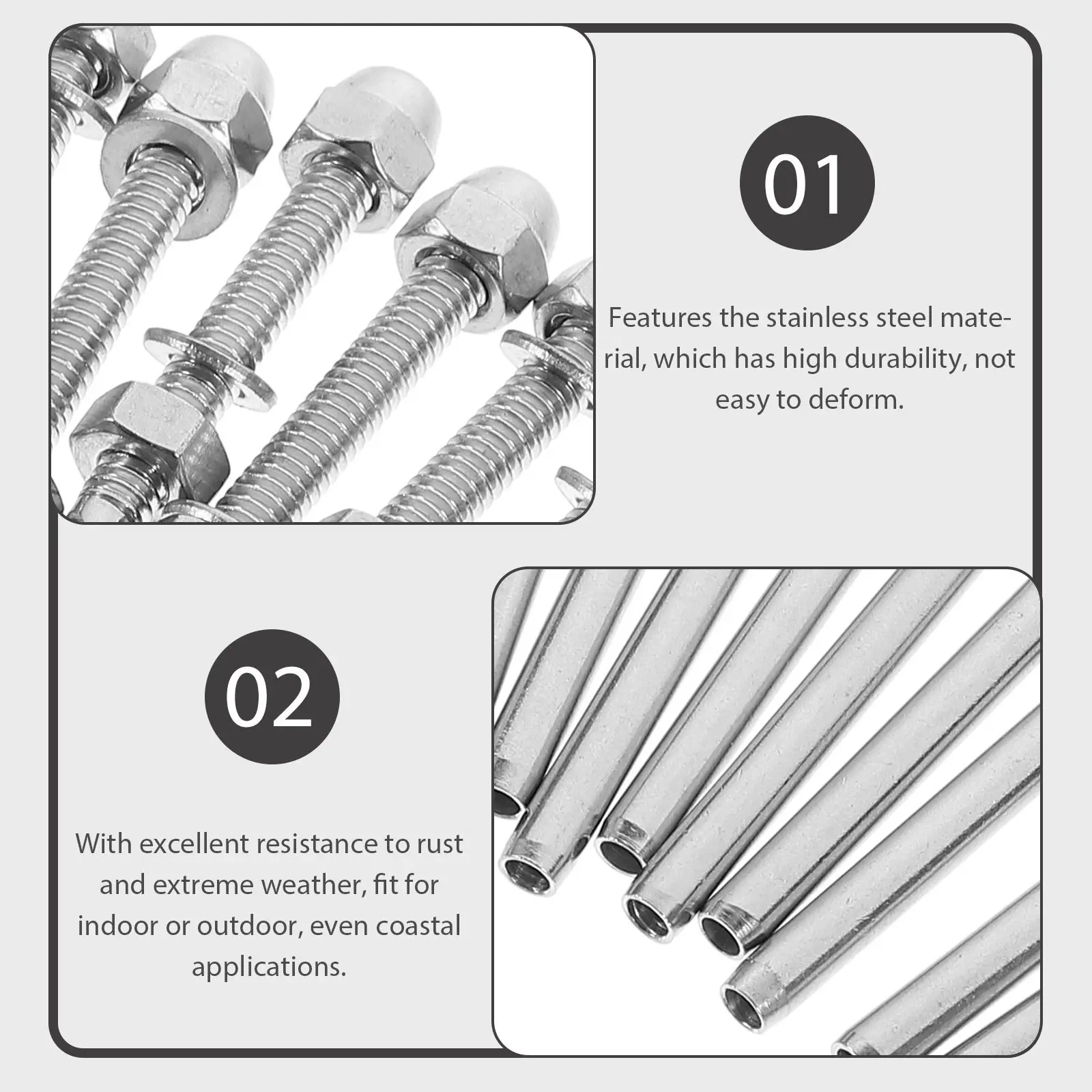 10 Sets Wire Rope Connector Railing Cable System Steel Kit Stair Tensioner Screws Deck Stainless Durable Hardware Bracket
10 Sets Wire Rope Connector Railing Cable System Steel Kit Stair Tensioner Screws Deck Stainless Durable Hardware Bracket