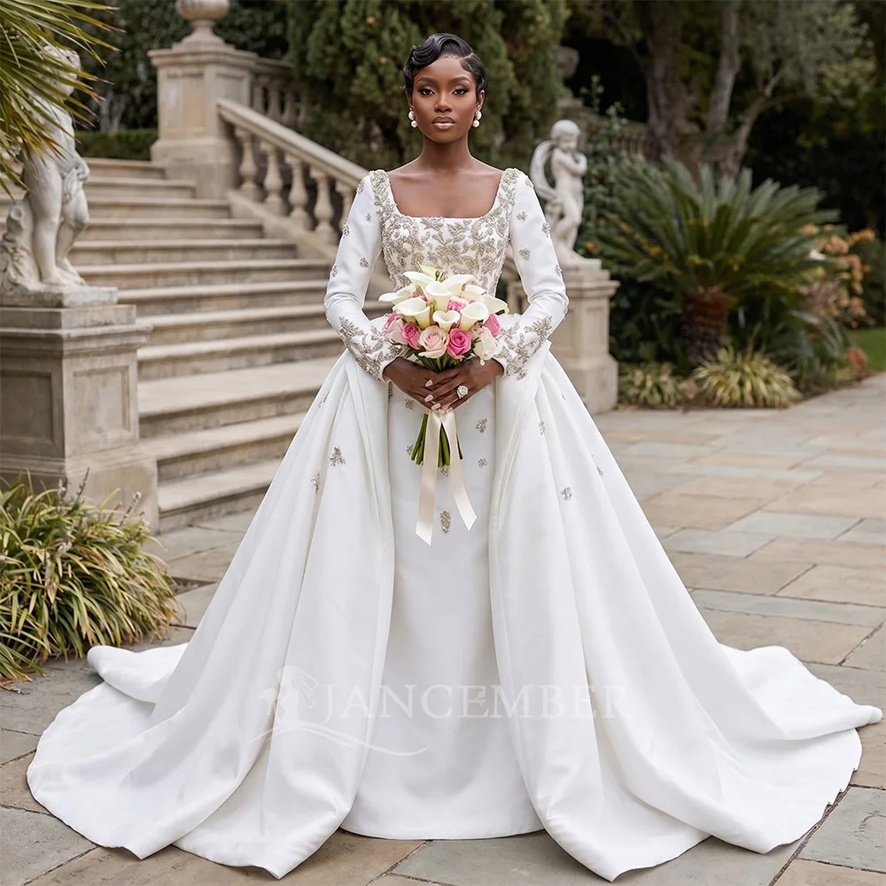 Princess Wedding Dress Long Sleeves Satin Square Perfect Collar Court Train A-line Bridal Gowns Customized فساتين حفل
Princess Wedding Dress Long Sleeves Satin Square Perfect Collar Court Train A-line Bridal Gowns Customized فساتين حفل