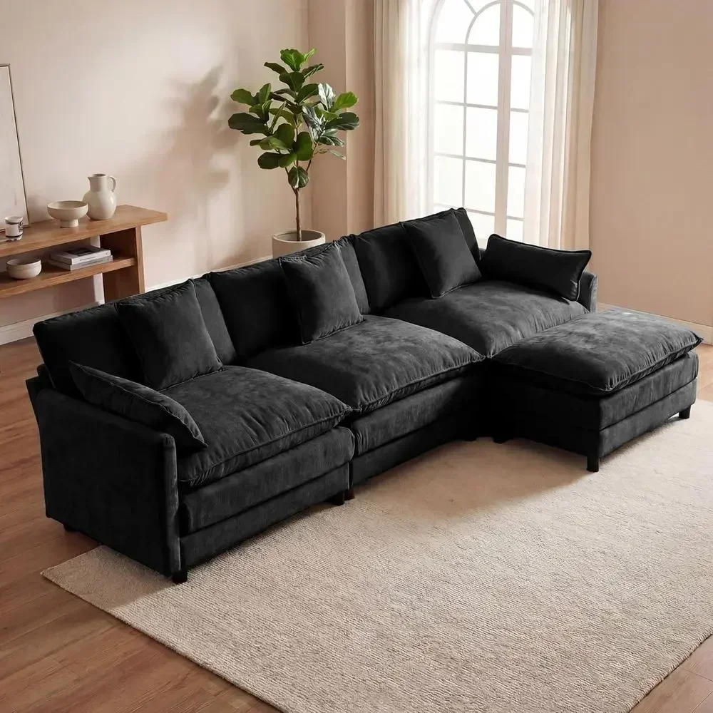 L-Shaped 3-Seat Chenille Sofa Set with Ottoman, Deep Seating for Living Room or Bedroom (Black)
L-Shaped 3-Seat Chenille Sofa Set with Ottoman, Deep Seating for Living Room or Bedroom (Black)