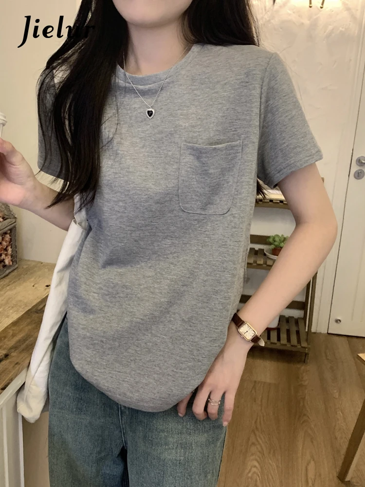 Jielur Summer New Korean Solid Color Slim Women's T-shirt Loose Casual Simple Basic T-shirt Woman Grey White Fashion Top Female
Jielur Summer New Korean Solid Color Slim Women's T-shirt Loose Casual Simple Basic T-shirt Woman Grey White Fashion Top Female