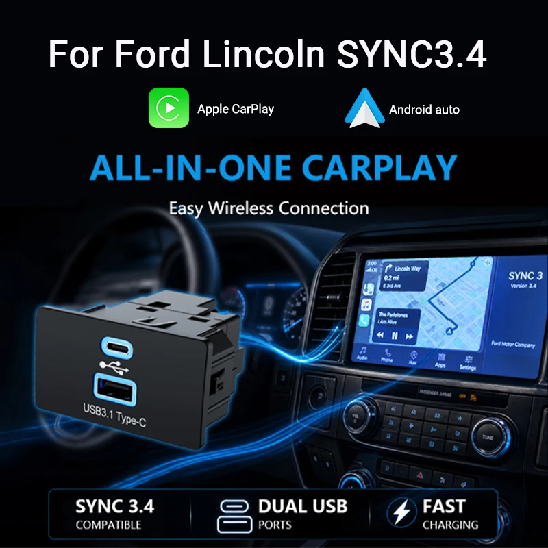 For Ford&Lincoln CarPlay USB/Type-C Hub Module Upgrade for Sync 3.4 Models HC3Z-19A387-F Supporting Apple CarPlay&Android Auto
For Ford&Lincoln CarPlay USB/Type-C Hub Module Upgrade for Sync 3.4 Models HC3Z-19A387-F Supporting Apple CarPlay&Android Auto