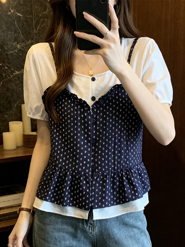 Summer 2026 Korean Style Floral Patchwork Shirt Short Sleeve Belly Covering Slimming Effect plus Size Women's Inner Wear Top
Summer 2026 Korean Style Floral Patchwork Shirt Short Sleeve Belly Covering Slimming Effect plus Size Women's Inner Wear Top