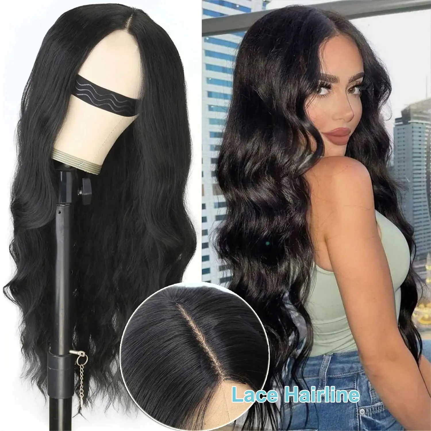 Женские парики с кружевной линией волос, средняя часть, черные длинные волнистые волосы, сменные парики, синтетический парик для чернокожих женщин, подставка для париков и кепки HD
Женские парики с кружевной линией волос, средняя часть, черные длинные волнистые волосы, сменные парики, синтетический парик для чернокожих женщин, подставка для париков и кепки HD