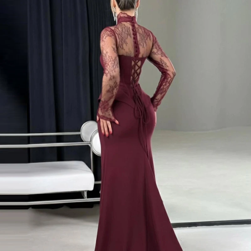 Luxury Elegant Pure Color Floor-length Dress Temperament Fit Nipped Waist Banquet Dress Lace Long Sleeve Wrap Hips Evening Dress
Luxury Elegant Pure Color Floor-length Dress Temperament Fit Nipped Waist Banquet Dress Lace Long Sleeve Wrap Hips Evening Dress