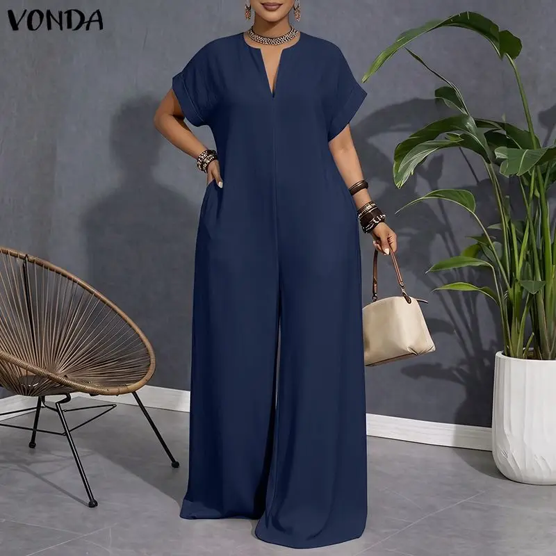 VONDA Casual Summer Short Sleeve Women Plus Size Jumpsuits Tops Wide Leg Pants OL Work Playsuits Solid Color Overalls Streetwear
VONDA Casual Summer Short Sleeve Women Plus Size Jumpsuits Tops Wide Leg Pants OL Work Playsuits Solid Color Overalls Streetwear