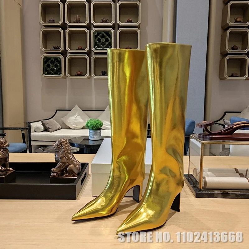 2023 Women's Fashion Winter Golden Design Knee Boots Pointed Toe Shaped High Heels Sexy Silver T Show Lady Over The Knee Shoes
2023 Women's Fashion Winter Golden Design Knee Boots Pointed Toe Shaped High Heels Sexy Silver T Show Lady Over The Knee Shoes