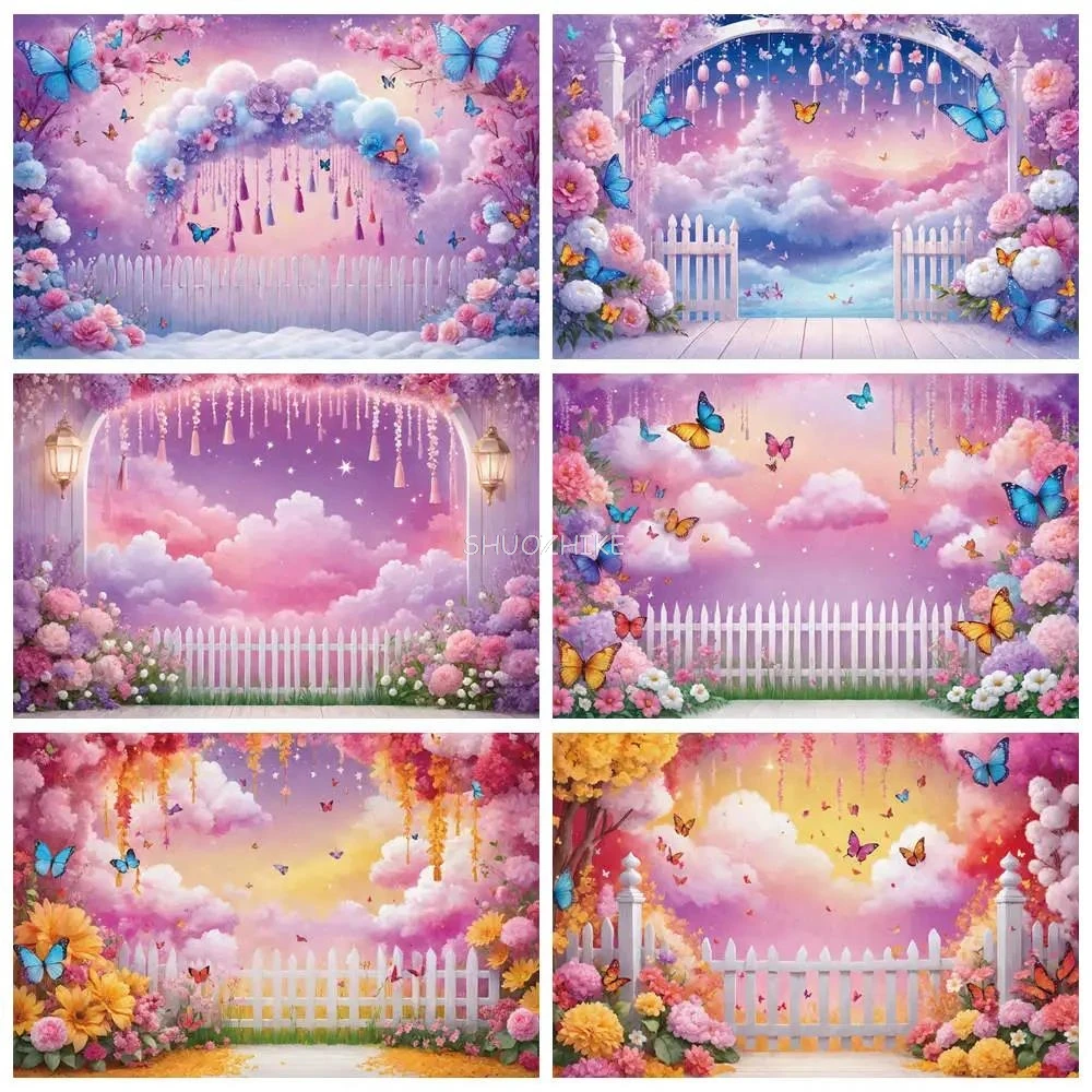 Floral Flower Garland Fairy Birthday Backdrop Enchanted Garden Butterfly Cloud Background Children's Photography Props
Floral Flower Garland Fairy Birthday Backdrop Enchanted Garden Butterfly Cloud Background Children's Photography Props