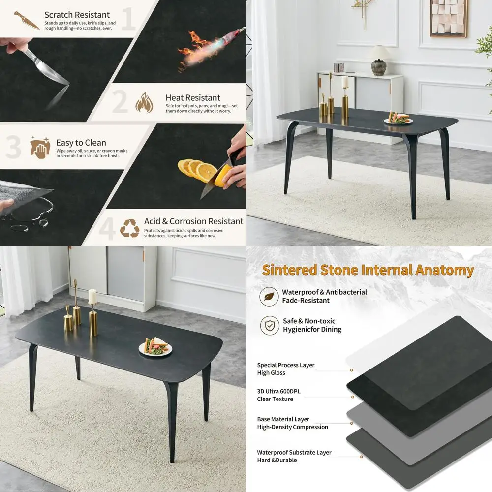 63 Rectangular Stone Top Dining Table, Suitable for 4-6 People, Black with Carbon Steel Base, Ideal for Small Spaces, Kitchen or
63 Rectangular Stone Top Dining Table, Suitable for 4-6 People, Black with Carbon Steel Base, Ideal for Small Spaces, Kitchen or
