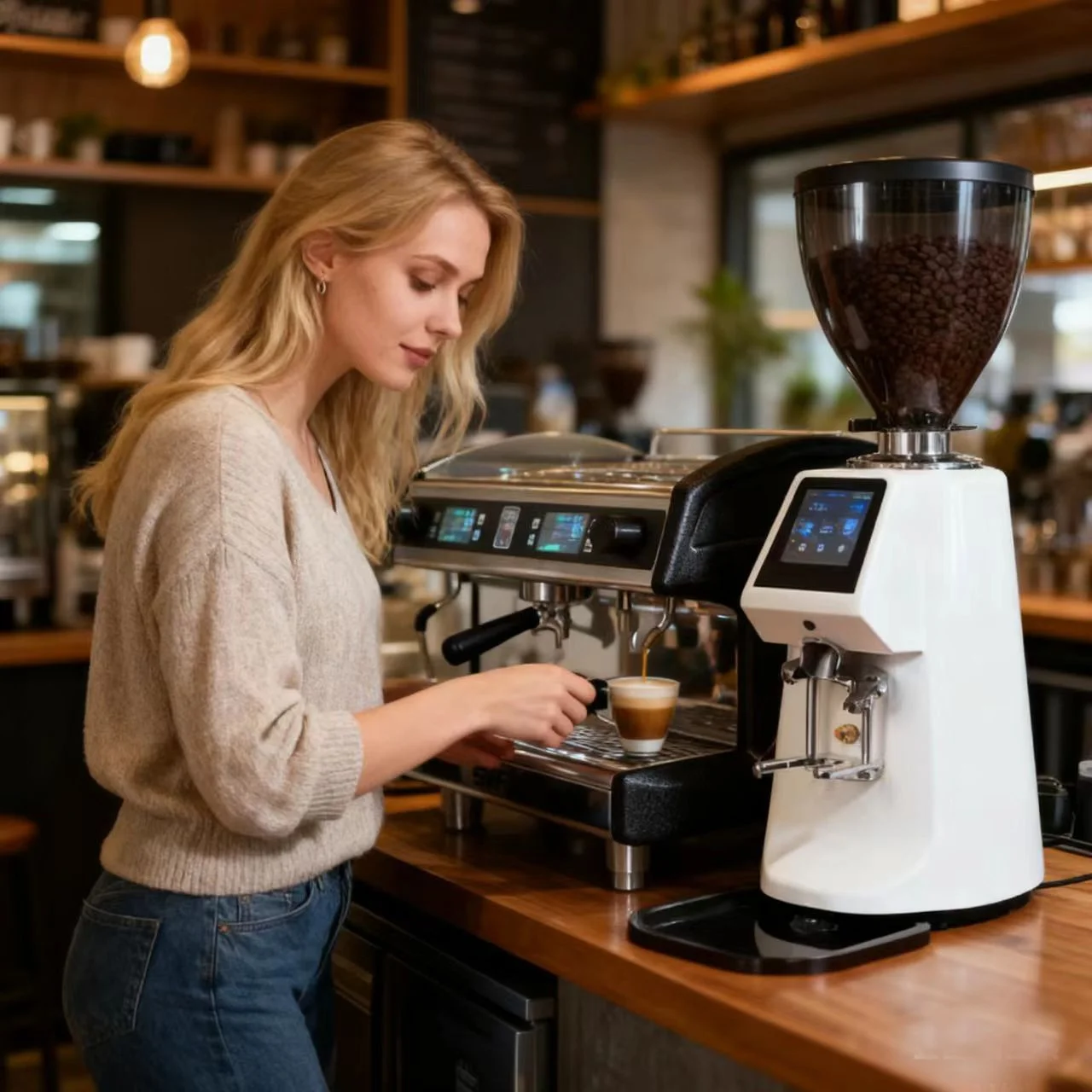 Two Head Display Screen Commercial Intelligent Semi-automatic Italian Expresso Coffee Machine