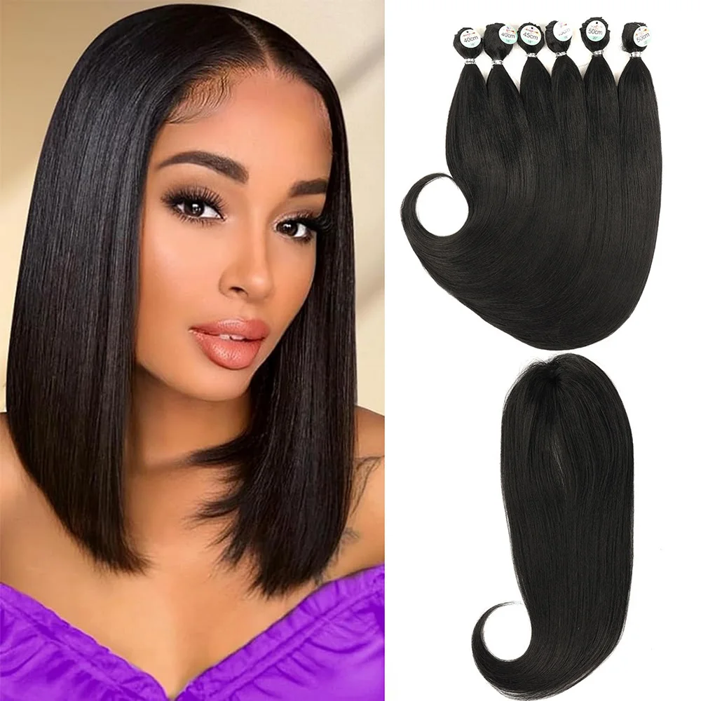 Synthetic Silk Yaki Straight Hair Weave Bundles 6PCS with Closure 16'' 18'' 20'' High Quality Weaving Extensions
Synthetic Silk Yaki Straight Hair Weave Bundles 6PCS with Closure 16'' 18'' 20'' High Quality Weaving Extensions
