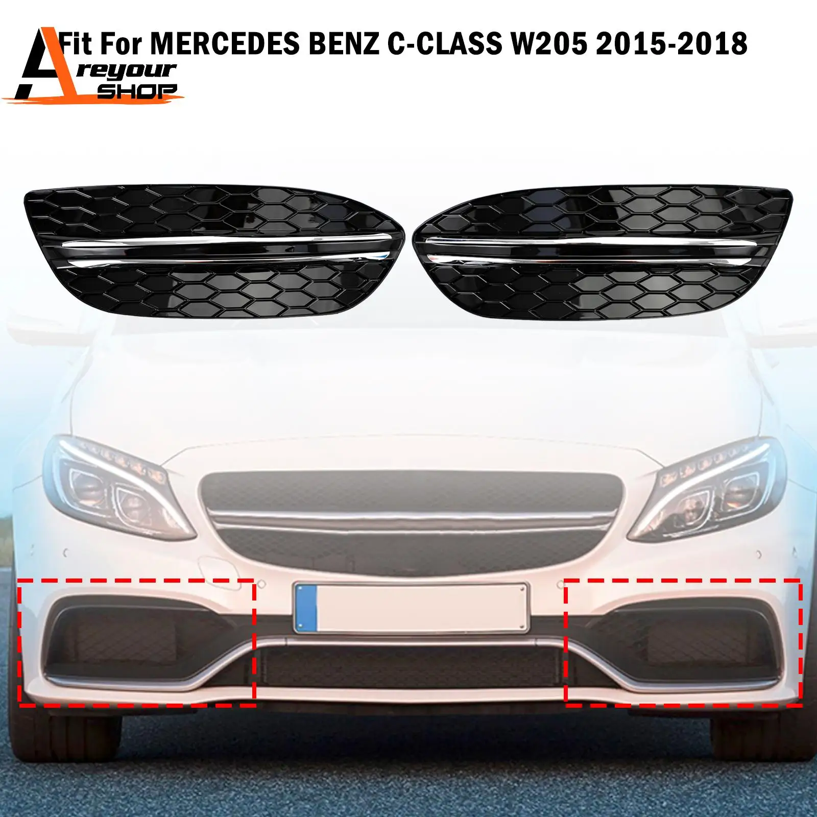 Honeycomb Front Fog Light Cover fit for MERCEDES BENZ C-CLASS W205 2015 2016 2017 2018 Base
Honeycomb Front Fog Light Cover fit for MERCEDES BENZ C-CLASS W205 2015 2016 2017 2018 Base