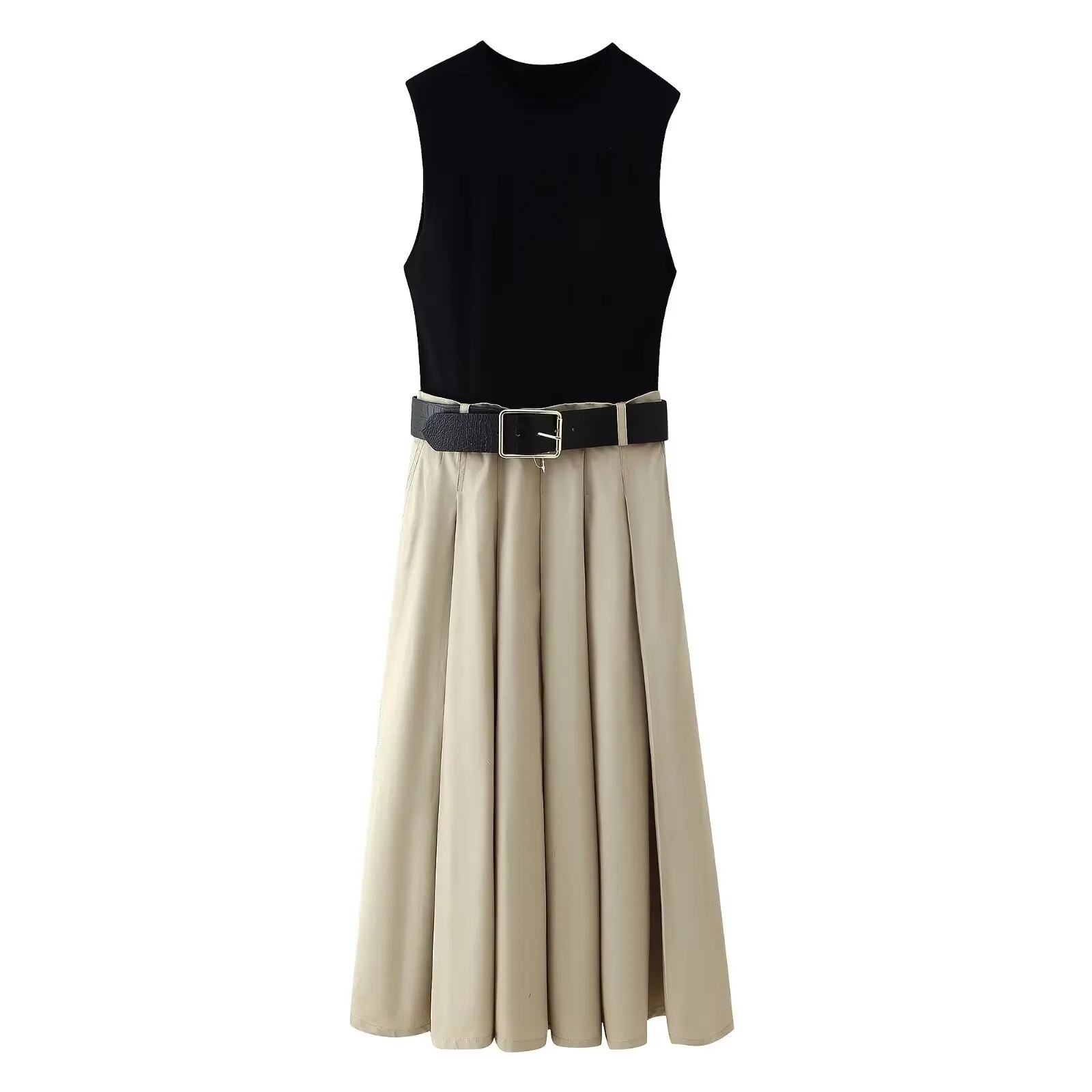 Women's Fashion Patchwork Pleated Long Dress Sleeveless Tank Maxi Midi Chic High Waist Dress with Belt for Holiday Party
Women's Fashion Patchwork Pleated Long Dress Sleeveless Tank Maxi Midi Chic High Waist Dress with Belt for Holiday Party