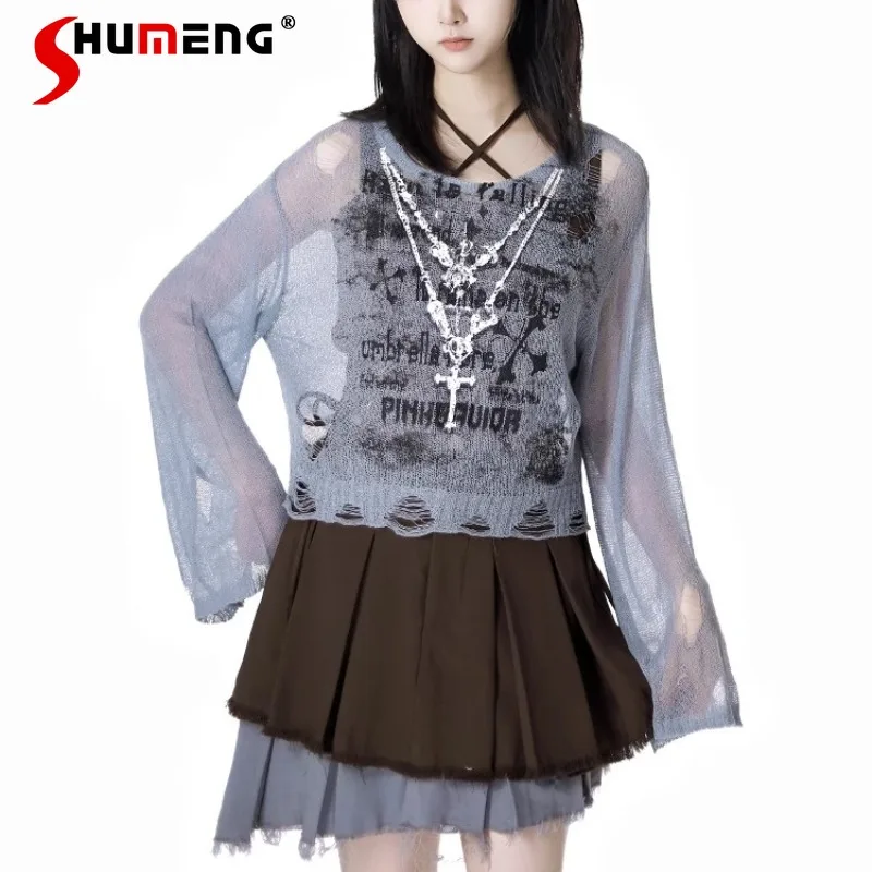 New Japanese Style Hollow Long-sleeved T-shirt Pullovers Cool Summer 2025 New Blouse Knitted Sweater Corset Mini Skirt For Women
New Japanese Style Hollow Long-sleeved T-shirt Pullovers Cool Summer 2025 New Blouse Knitted Sweater Corset Mini Skirt For Women