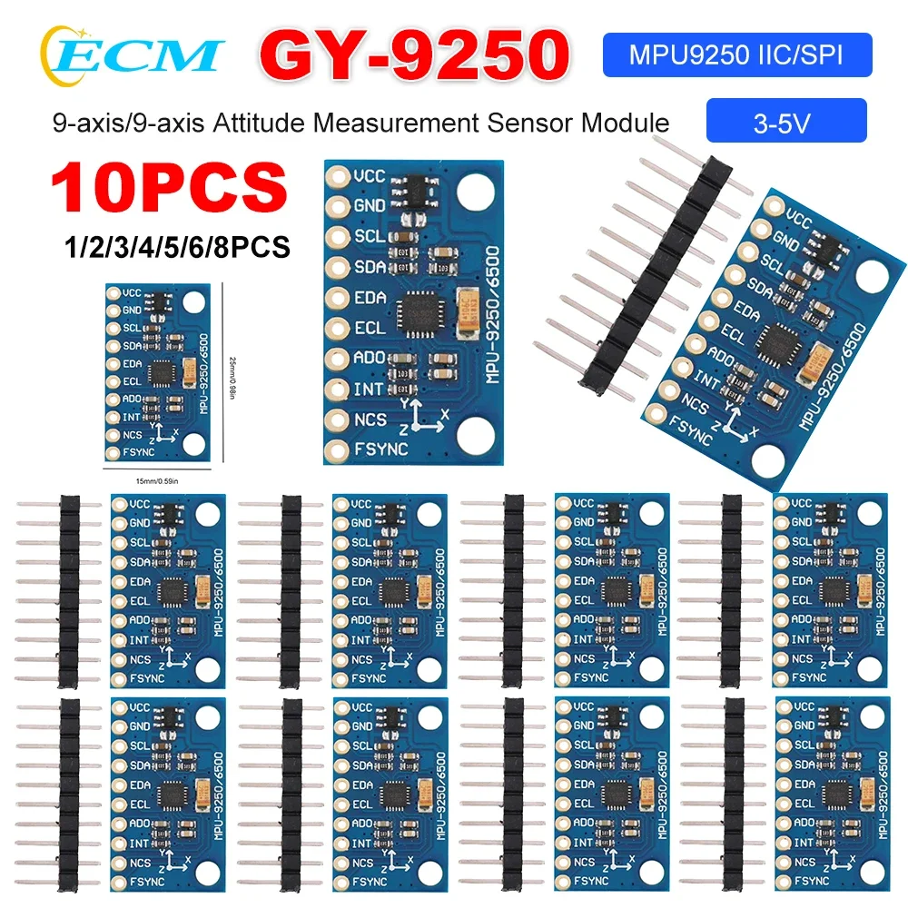 1-10pcs GY-9250 MPU9250 9-axis/9-axis Attitude Sensor Module IIC/SPI Sensing Device 3-5V SPI IIC/I2C Sensor Board Power Module
1-10pcs GY-9250 MPU9250 9-axis/9-axis Attitude Sensor Module IIC/SPI Sensing Device 3-5V SPI IIC/I2C Sensor Board Power Module