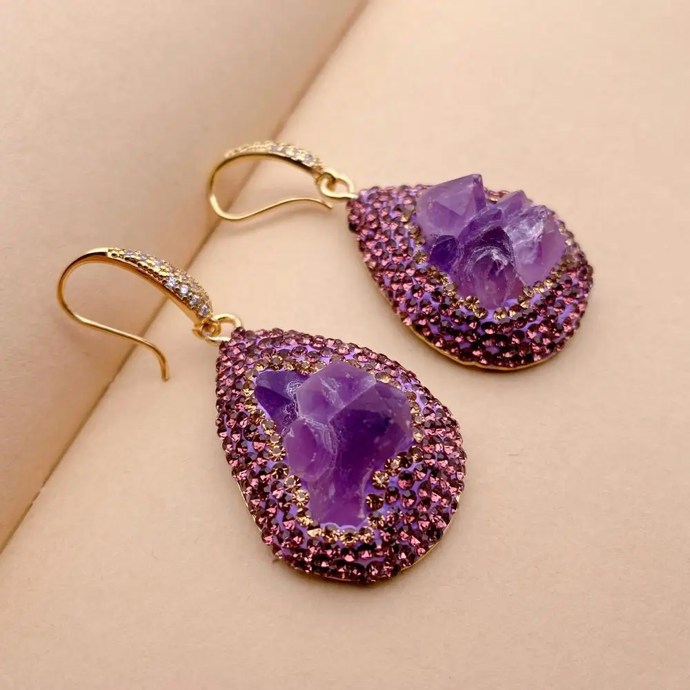 YYGEM 24x30mm Natural Amethyst Rough Raw Crystal Pave Dangle Drop Earrings Party Gifts Jewelry
YYGEM 24x30mm Natural Amethyst Rough Raw Crystal Pave Dangle Drop Earrings Party Gifts Jewelry