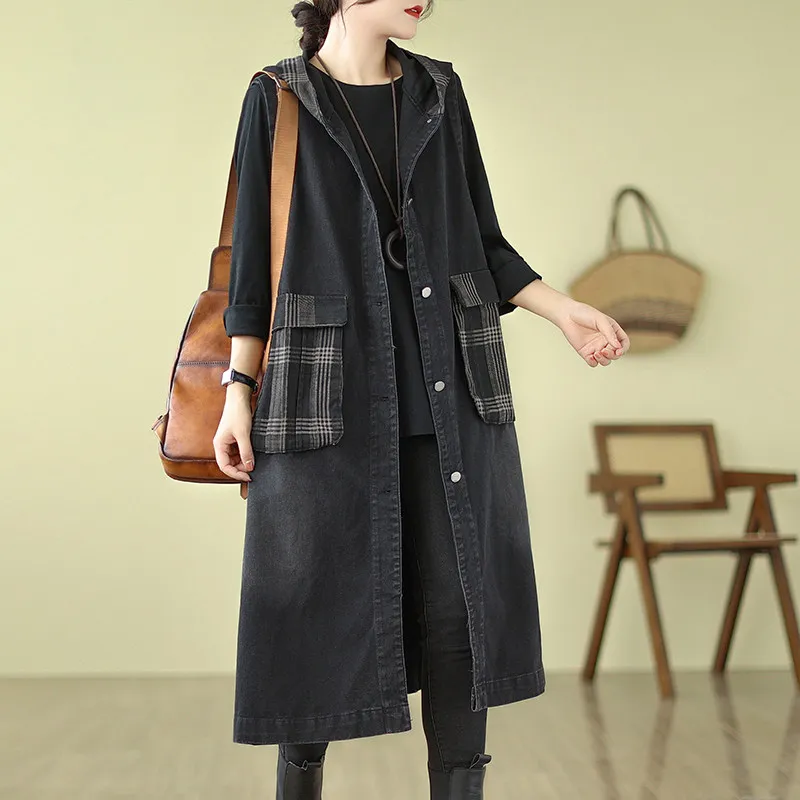 SuperAen Korean-style Plaid Pocket Long Denim Jacket for Women Comfortable Loose Design Hooded Oversize Sleeveless Coats
SuperAen Korean-style Plaid Pocket Long Denim Jacket for Women Comfortable Loose Design Hooded Oversize Sleeveless Coats