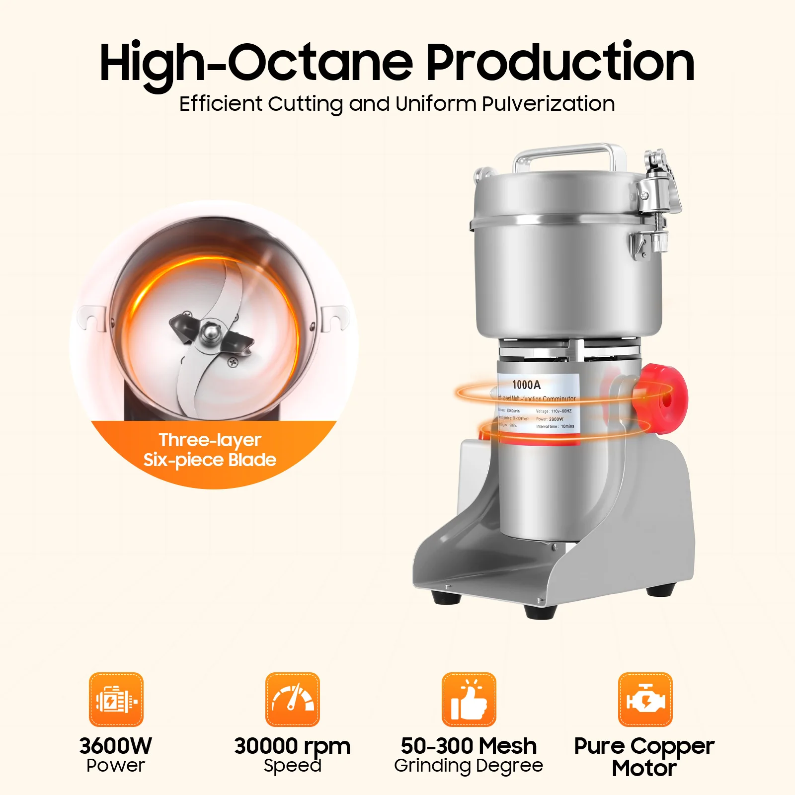 Grain Mill, Fine Grinding 2.2lbs Capacity Intelligent Timing 1-5 min for Grain Spice Coffee Bean Seasoning Rice Soybean Corn
Grain Mill, Fine Grinding 2.2lbs Capacity Intelligent Timing 1-5 min for Grain Spice Coffee Bean Seasoning Rice Soybean Corn