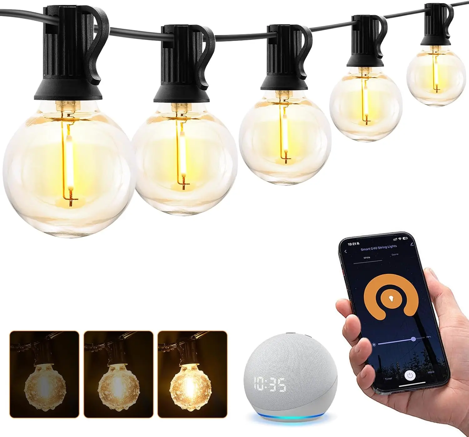 75Ft Smart Outdoor String Lights, 34 Dimmable LED Bulbs, WiFi & APP Control, Work with Alexa, Extendable Waterproof
75Ft Smart Outdoor String Lights, 34 Dimmable LED Bulbs, WiFi & APP Control, Work with Alexa, Extendable Waterproof