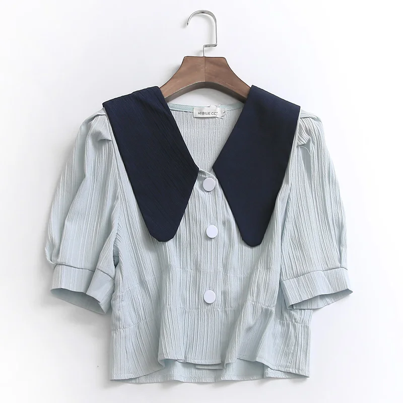 Pure Color Slim Fit Short Bubble Sleeve Pleated Doll Collar Summer New Style Versatile Women's Shirt Fashionable Casual Blouse
Pure Color Slim Fit Short Bubble Sleeve Pleated Doll Collar Summer New Style Versatile Women's Shirt Fashionable Casual Blouse
