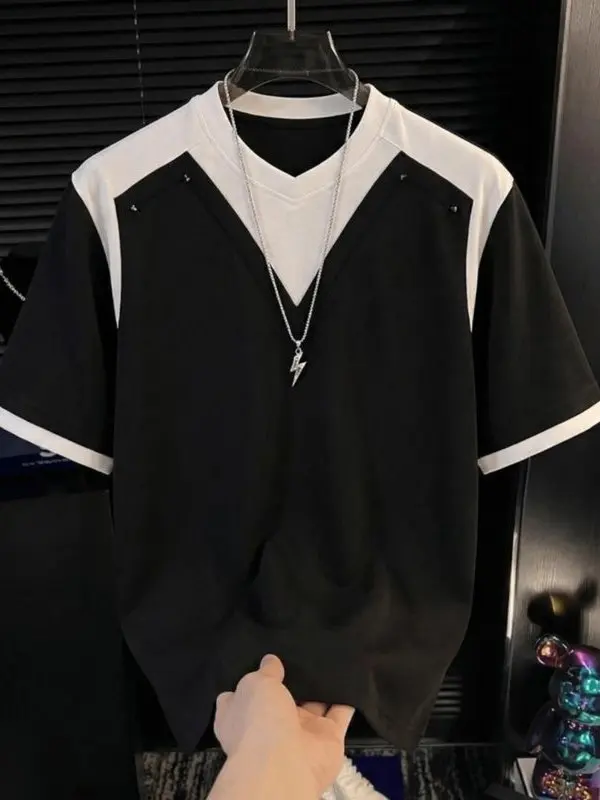 Shoulder Pad Short Sleeve Men's T-Shirt Color Block Casual Style Summer Fashion Korean Hong Kong American Heavyweight Fake Tw...
Shoulder Pad Short Sleeve Men's T-Shirt Color Block Casual Style Summer Fashion Korean Hong Kong American Heavyweight Fake Tw...