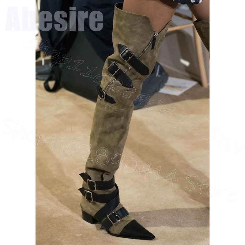 Green Suede Black Buckle Zipper Decor Boots Front Zipper Women Shoes Chunky Heels Pointed Toe New Party 2024 Zapatos Para Mujere
Green Suede Black Buckle Zipper Decor Boots Front Zipper Women Shoes Chunky Heels Pointed Toe New Party 2024 Zapatos Para Mujere